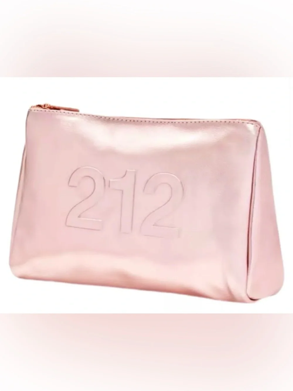 Carolina Herrera 212 Rose Gold Pink Cosmetic Bag Metallic New